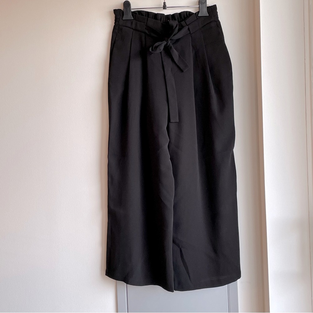 NWOT ZARA Front Tie Waist Black Flowy Wide Leg Pants
